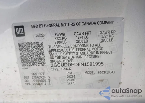 2022 Chevrolet Silverado 1500 4Wd Standard Bed Lt из США, поврежденный, VIN 2GCUDDED6N1501995